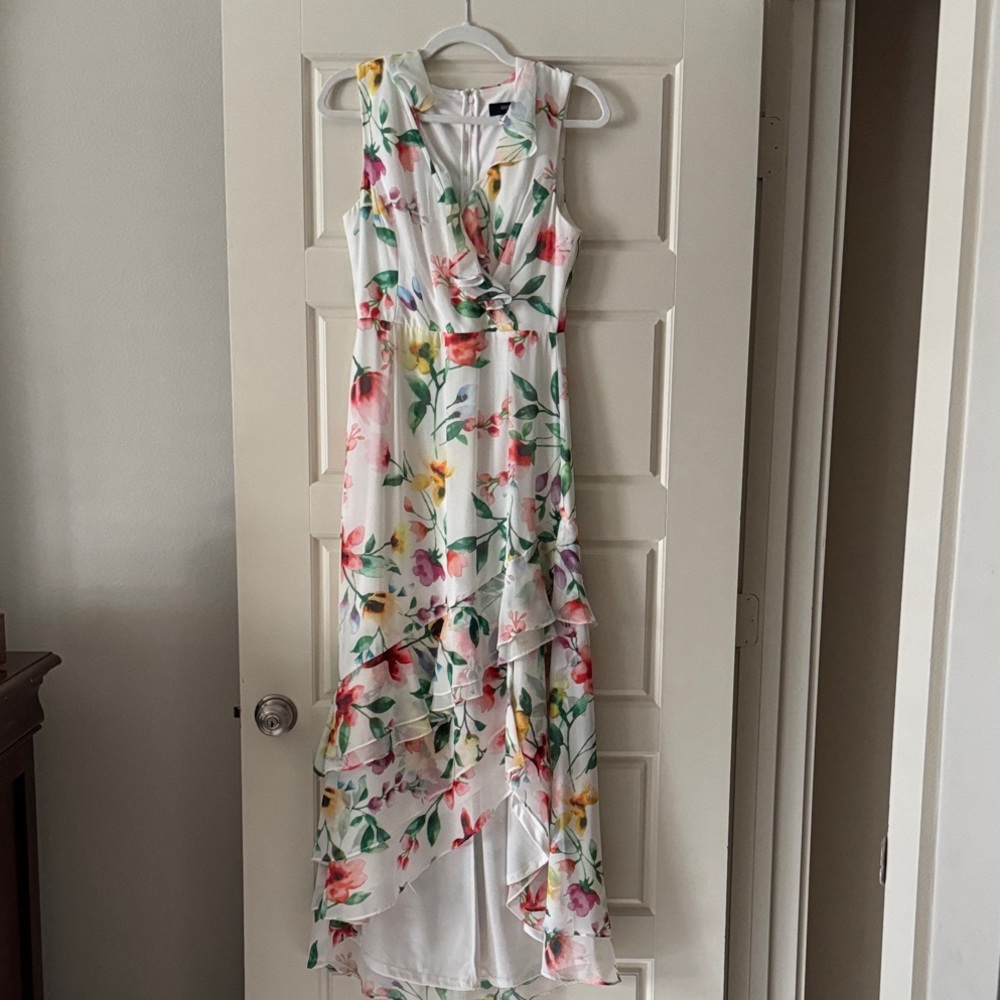 Guess Floral High Low Dress in White and Pink